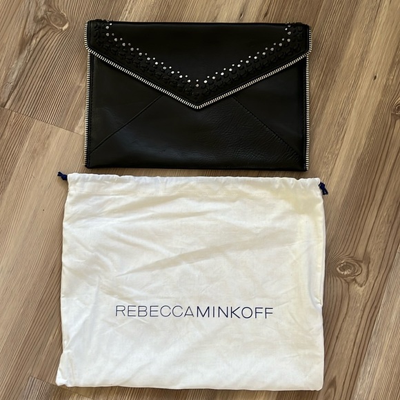 Rebecca Minkoff Black Leo Leather Zipper Envelope Clutch NWOT - Picture 2 of 12